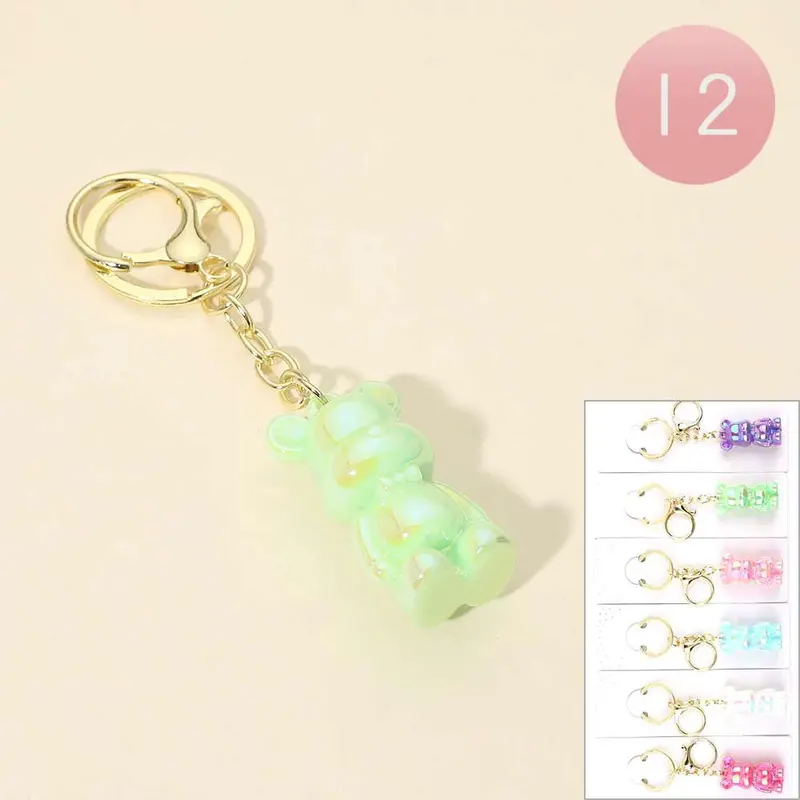 12Pcs - Iridescent Cute Bear Charm Keychain Bag Charms 1