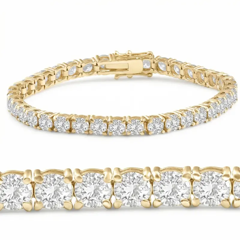 13Ct Round-Cut Diamond Tennis Bracelet 14K Yellow Gold 7" Lab Grown (F/Vs) 1