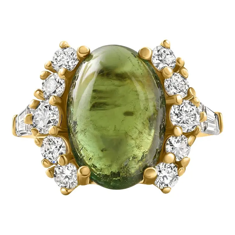 14.29Ct Green Tourmaline Heirloom Diamond Ring 14K Yellow Gold Size: 5.5 1