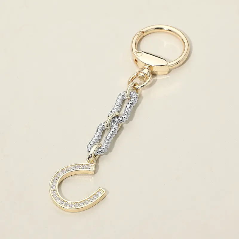 14K Gold Plated Two Tone Cz Stone Paved Horseshoe Charm Drop Keychain Bag Charm 1