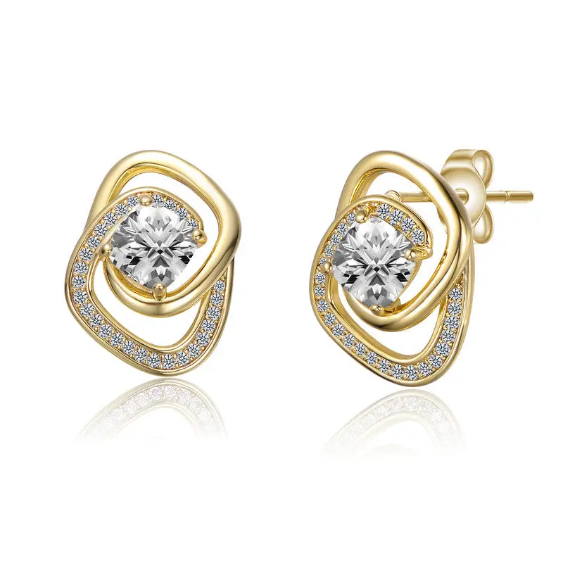 14K Gold Plated With Cubic Zirconia Double Love Knot Stud Earrings 1