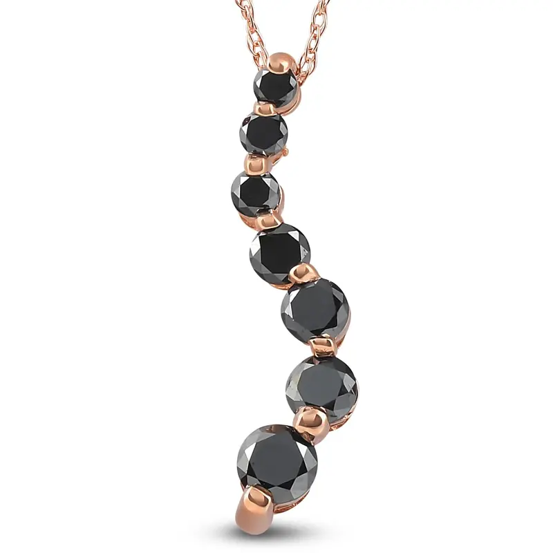 14K Pink Rose Gold 1/2Ct Black Diamond Journey Pendant Necklace 1