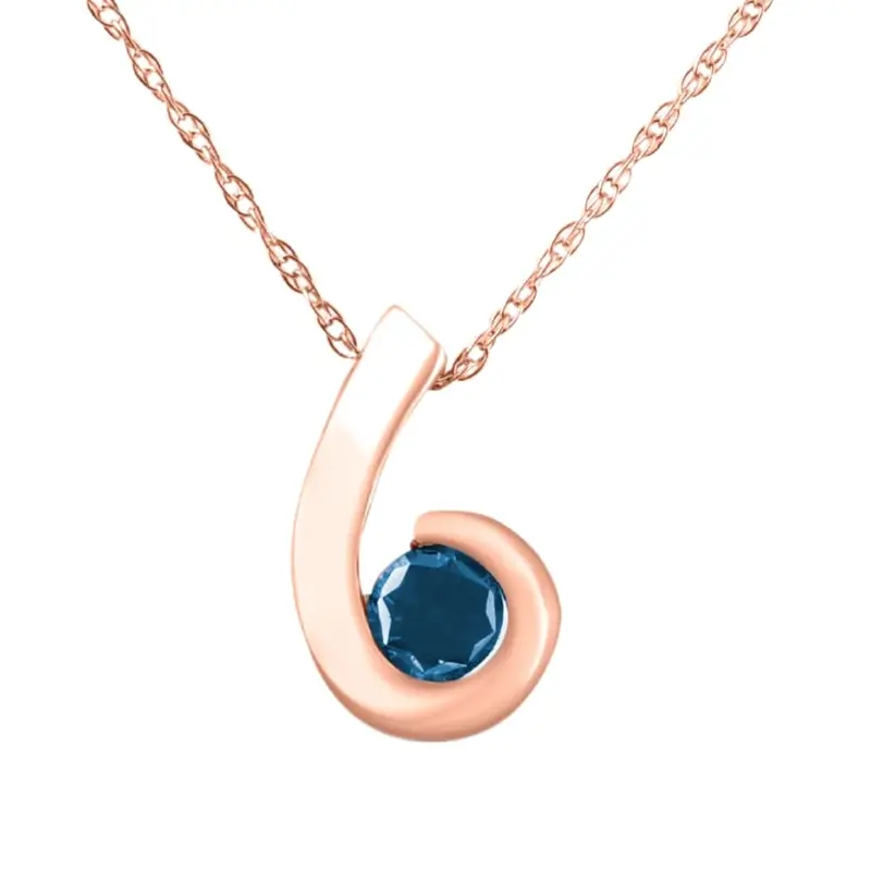 14K Rose Gold 1/4Ct Blue Diamond Solitaire Pendant 1
