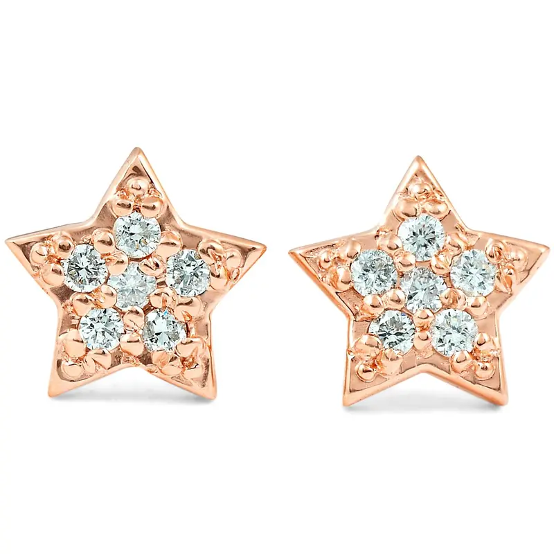 14K Rose Gold Diamond Pave Petite Star Studs Dainty High Polished 6.5Mm 1