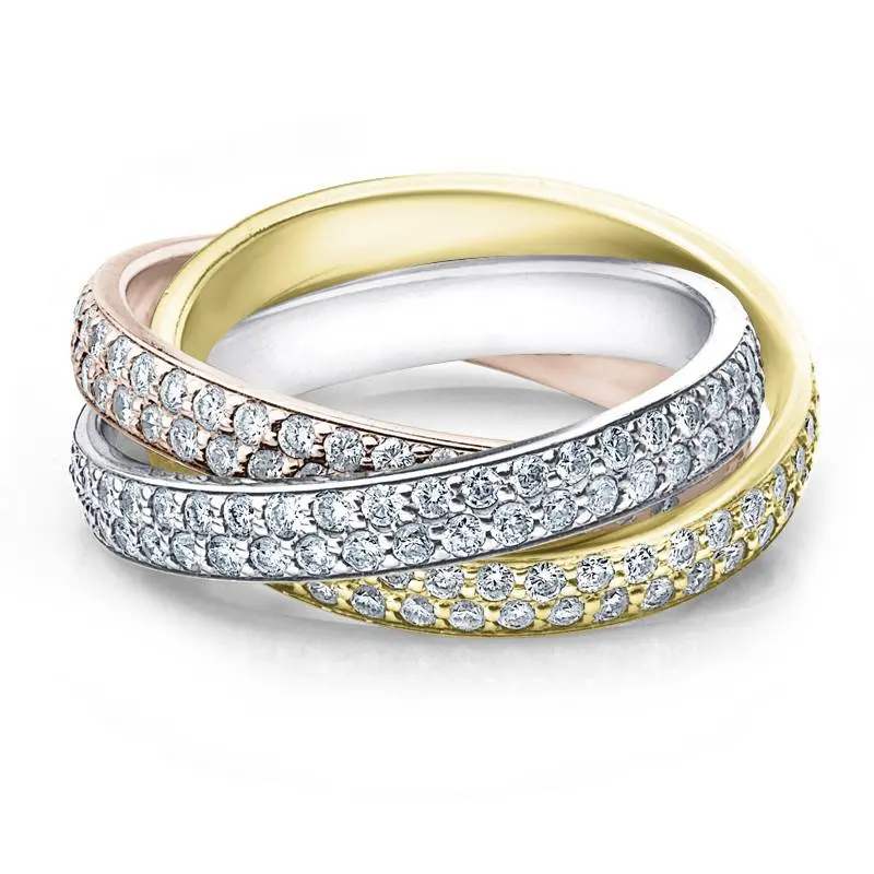 14K Tri Gold 2 5/8Ct Rolling Ring Diamond Eternity Wedding Band Lab Grown Size Selectable 1