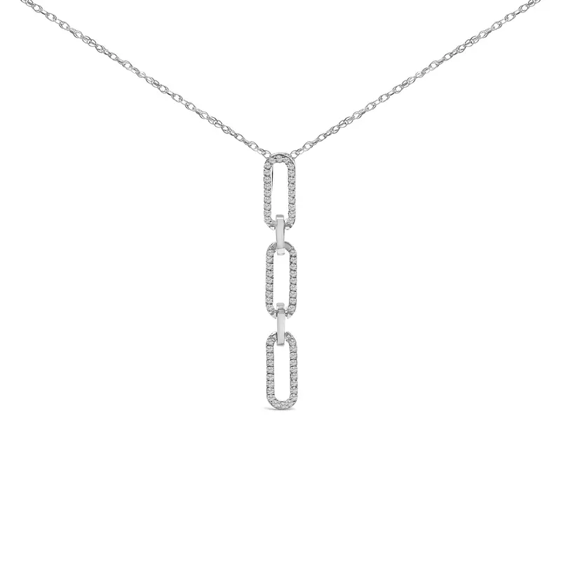 14K White Gold 1/10 Cttw Diamond Triple Paper Clip Pendant Necklace 1