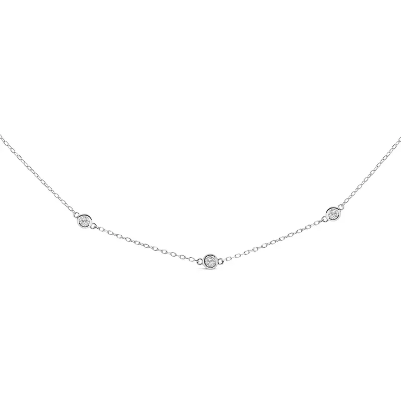 14K White Gold 1/2 Cttw Bezel Set Diamond Station Necklace 1