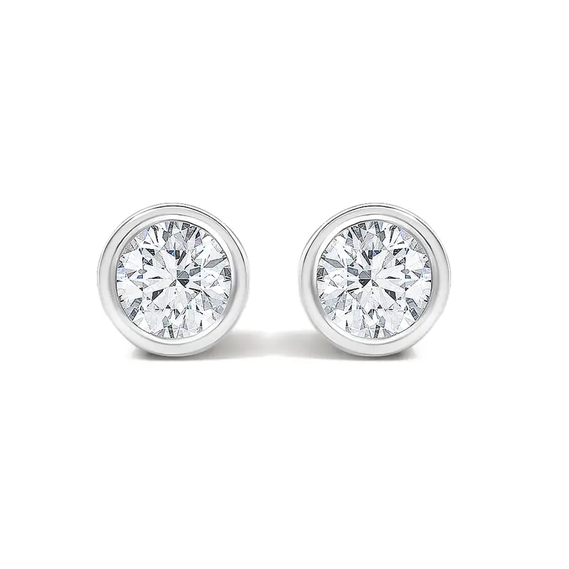 14K White Gold 1/2 Cttw Lab Grown Diamond Bezel Solitaire Stud Earrings 1