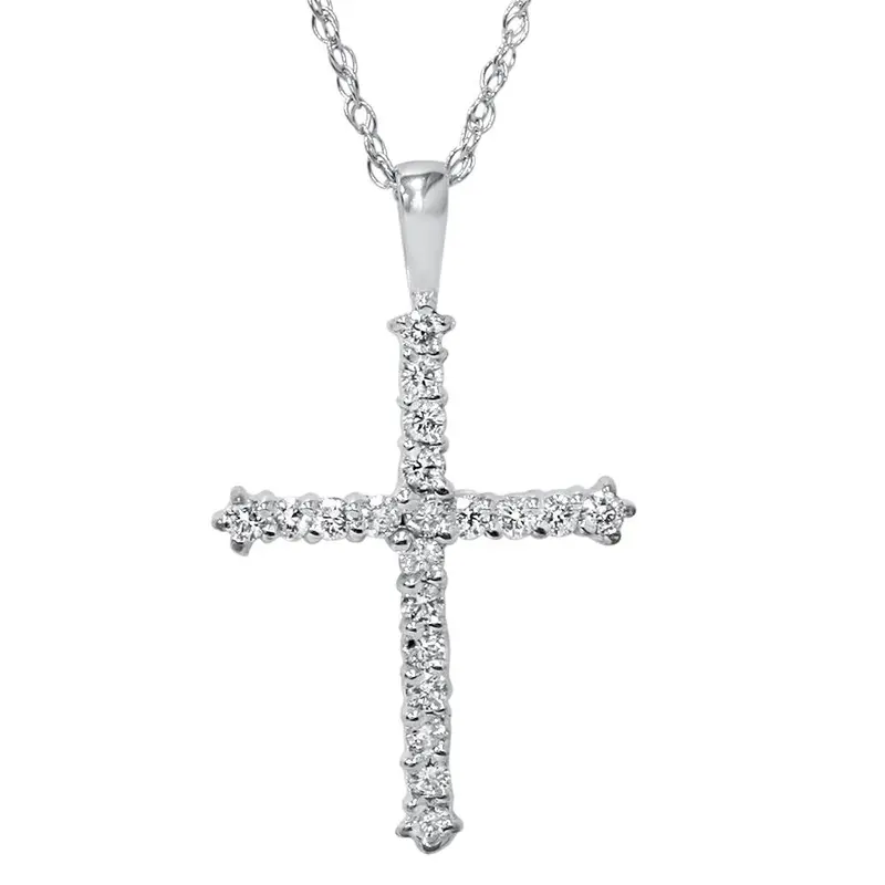 14K White Gold 1/2Ct Diamond Cross Pendant Necklace 1