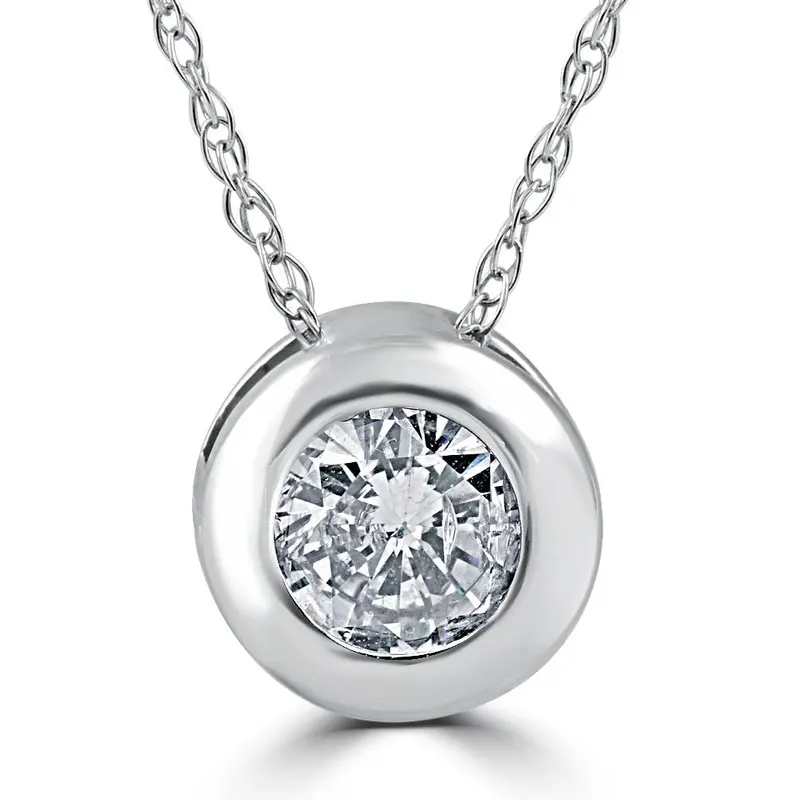 14K White Gold 1/2Ct Round Solitaire Diamond Solitaire Bezel Pendant 1