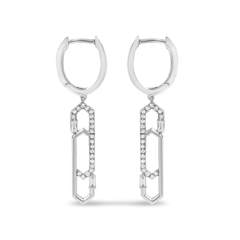 14K White Gold 1/4 Cttw Diamond Interlocking Paperclip Dangle Earrings 1