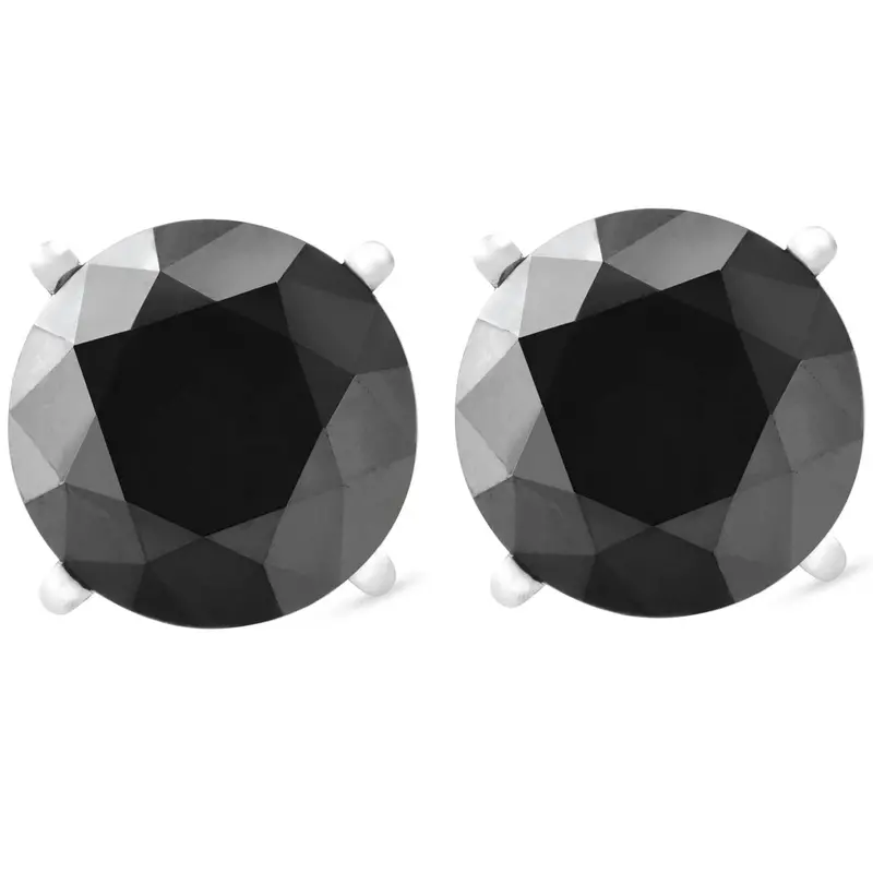 14K White Gold 1Ct Round Cut Black Diamond Studs 1