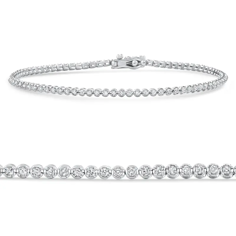14K White Gold 1Ct Tw Natural Diamond Tennis Line Bracelet 7" 1
