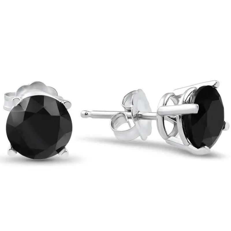 14K White Gold 2Ct Tw Round Cut Black Diamond Studs 1