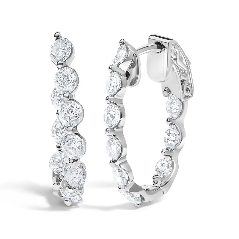 14K White Gold 3 3/4 Cttw Graduating Diamond Oval Hoop Earrings 1