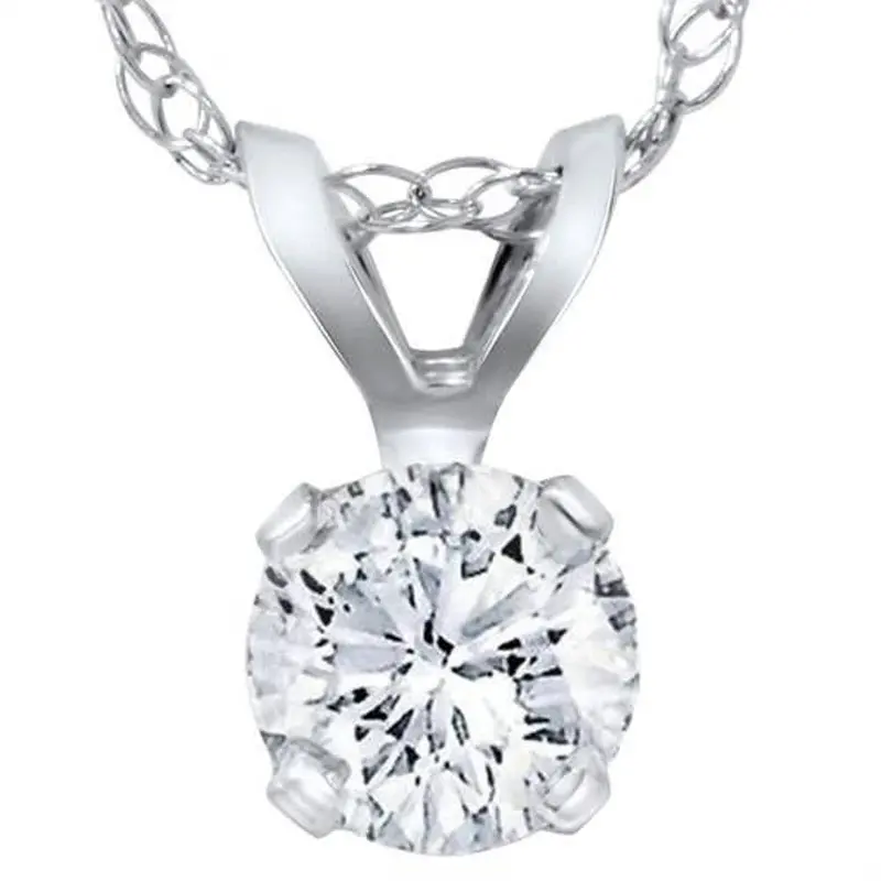 14K White Gold 3/8Ct Round Diamond Solitaire Pendant 1