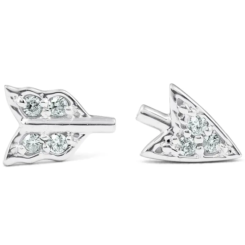 14K White Gold Arrow Diamond Studs Womens Dainty Fashion Earrings 1