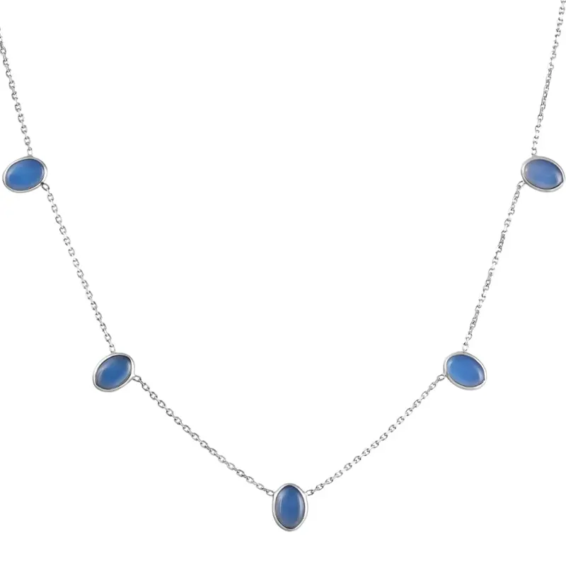 14K White Gold Blue Moonstone Station Necklace By The Yard Design 18" 1