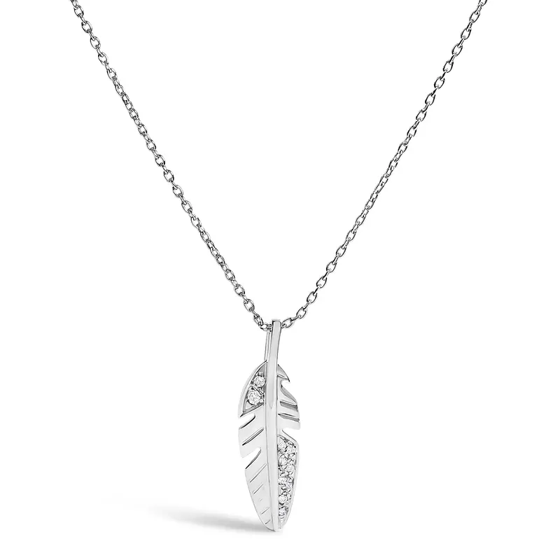 14K White Gold Diamond Accent Feather Pendant Necklace 1