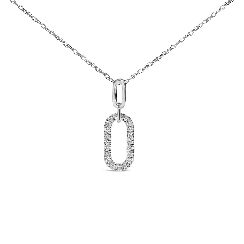 14K White Gold Diamond Accent Paperclip Pendant Necklace 1