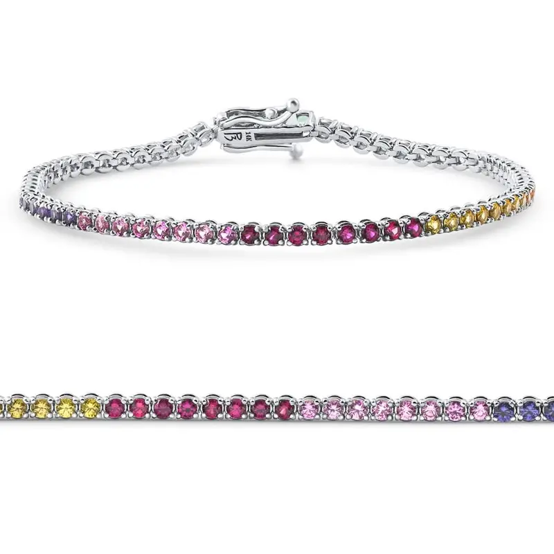 14K White Gold Ombre Round Cut Rainbow Women's Tennis Bracelet 7" Size: 7 1