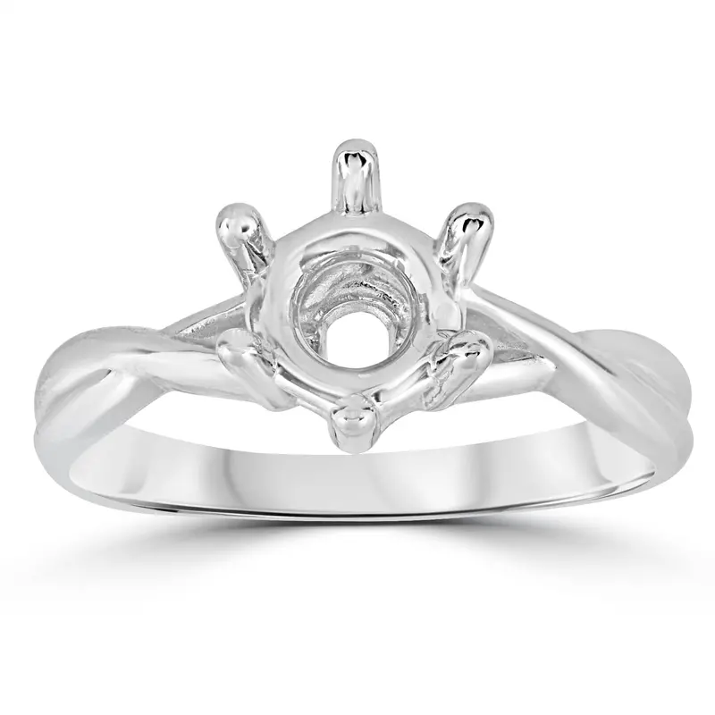 14K White Gold Solitaire Round Twist Engagement Ring Setting 1