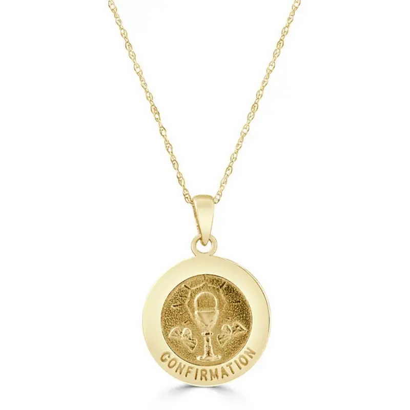 14K White Or Yellow Gold Gold Confirmation Medal Pendant Necklace 14.5Mm Tall 1