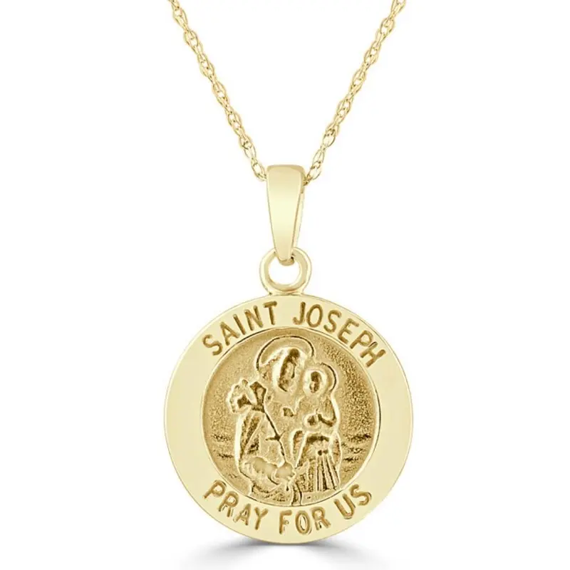 14K White Or Yellow Gold Gold St. Joseph Medal Pendant Necklace 14.5Mm 1.6 Grams 1