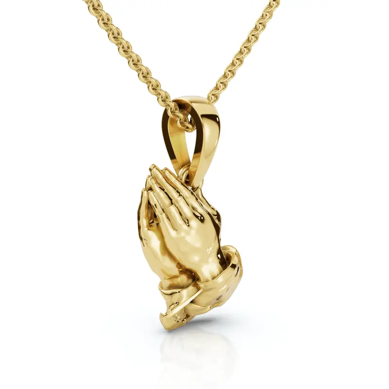 14K White Or Yellow Gold Jesus Praying Hands Pendant Necklace 1" Tall 5 Grams 1