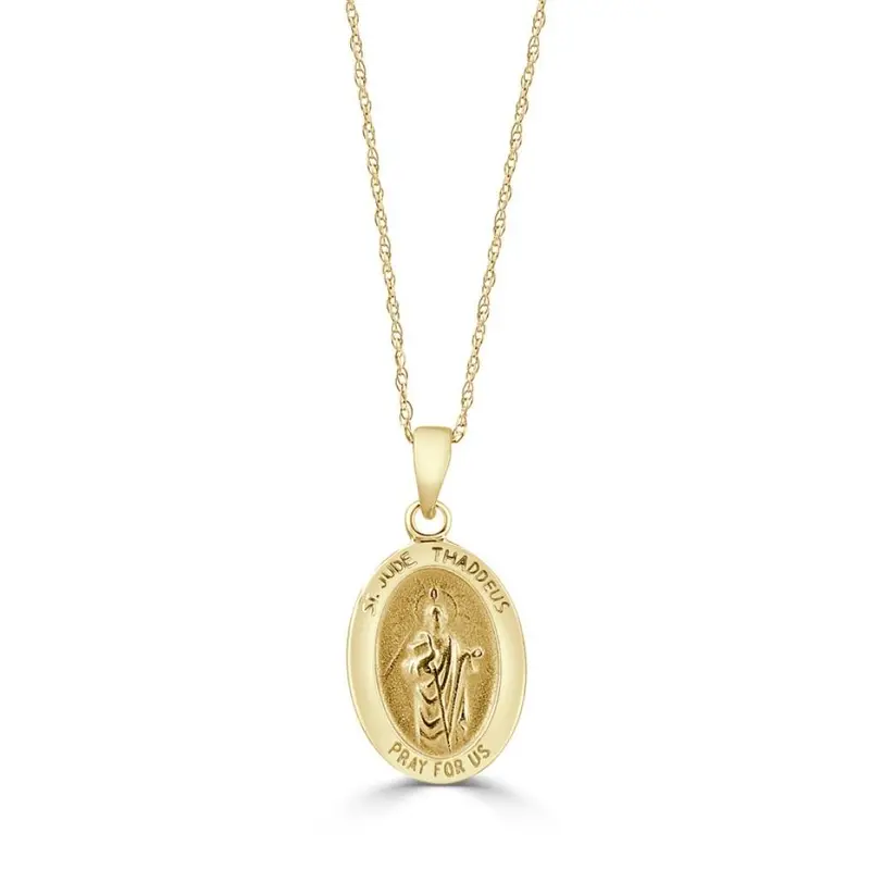14K White Or Yellow Gold Mother St. Jude Thadeus Pendant Necklace 14.5Mm Tall 1