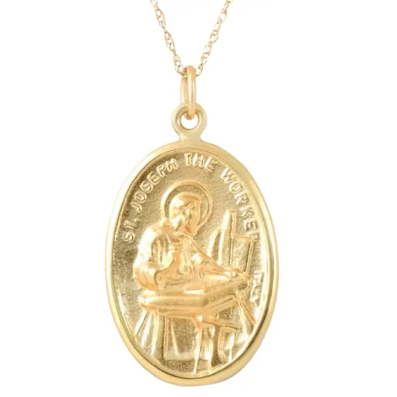 14K White Or Yellow Gold St. Joseph Medal Pendant 1" Tall 2.5 Grams 1