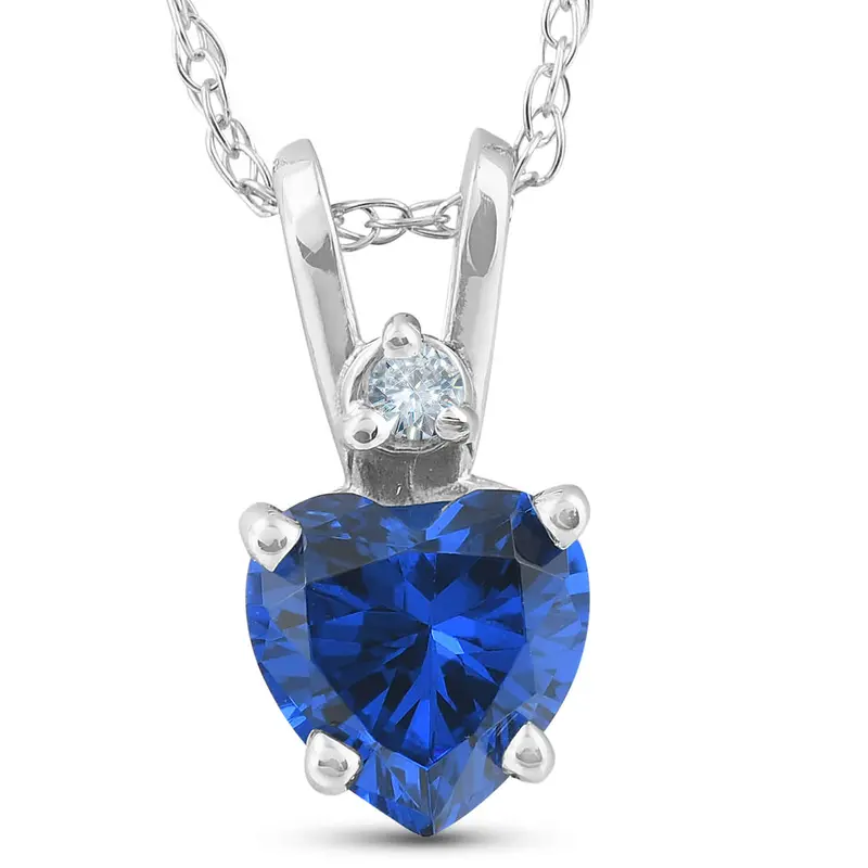 14K White, Yellow, Or Rose Gold Diamond & Blue Sapphire Heart Pendant Necklace 1