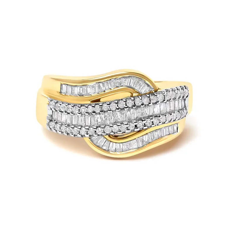 14K Yellow Gold 1.0 Cttw Diamond Wave Design Band Ring 1