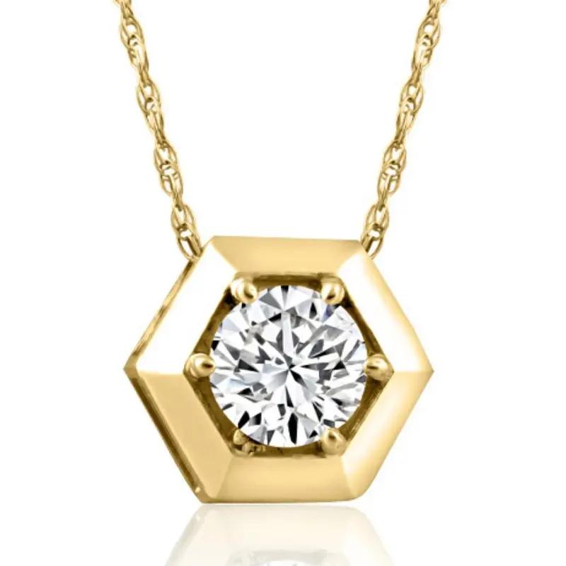 14K Yellow Gold 1/2Ct Lab Grown Diamond Solitaire Geometric Pendant Necklace 1