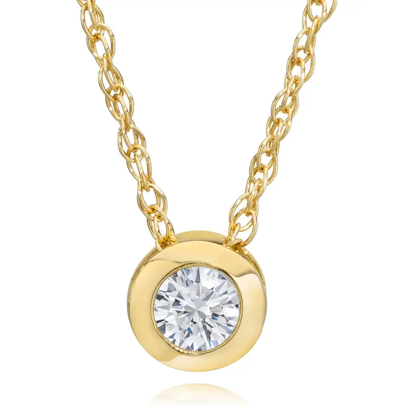 14K Yellow Gold 1/4Ct Round Lab Grown Diamond Solitaire Bezel Pendant 1