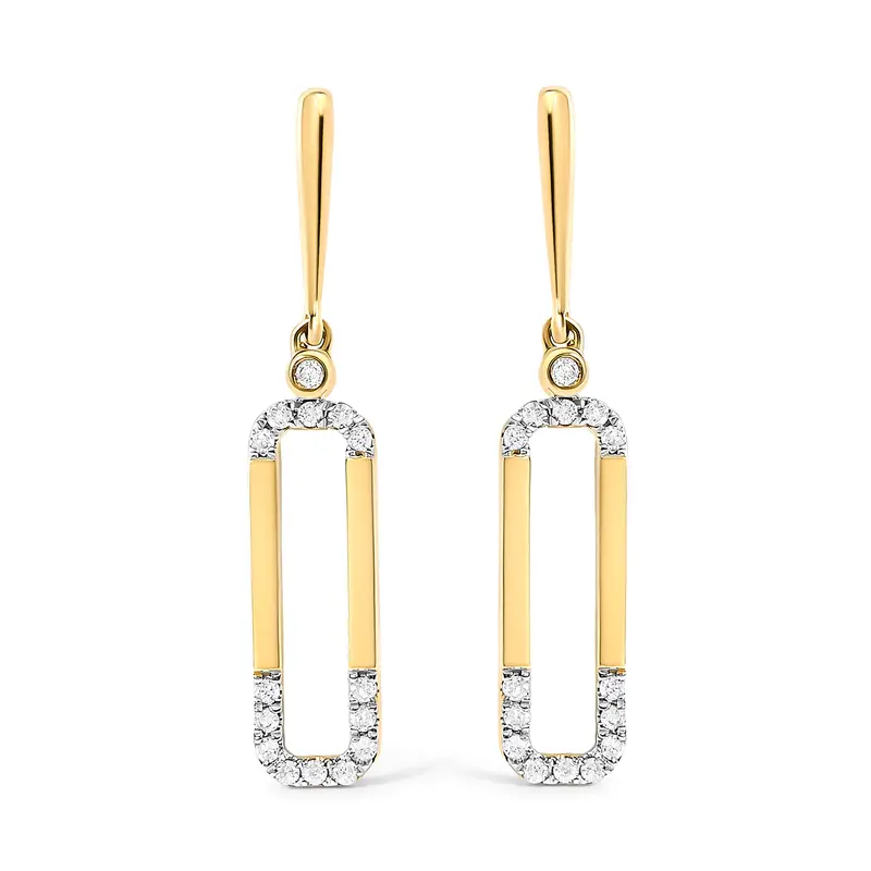 14K Yellow Gold 1/5 Cttw Diamond Paper Clip Dangle Earrings 1