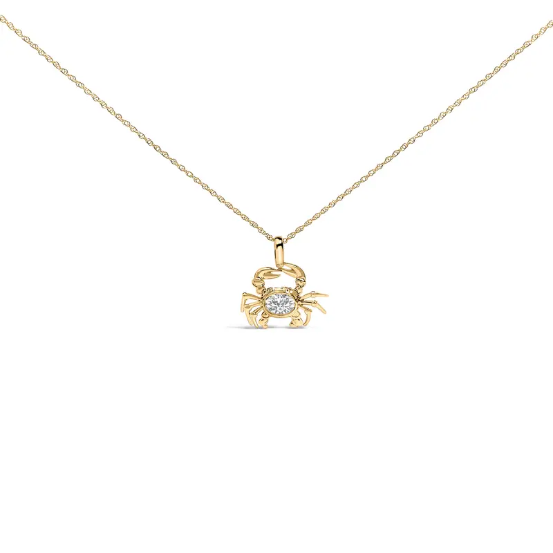 14K Yellow Gold 1/5 Cttw Lab Grown Diamond Crab Pendant Necklace 1