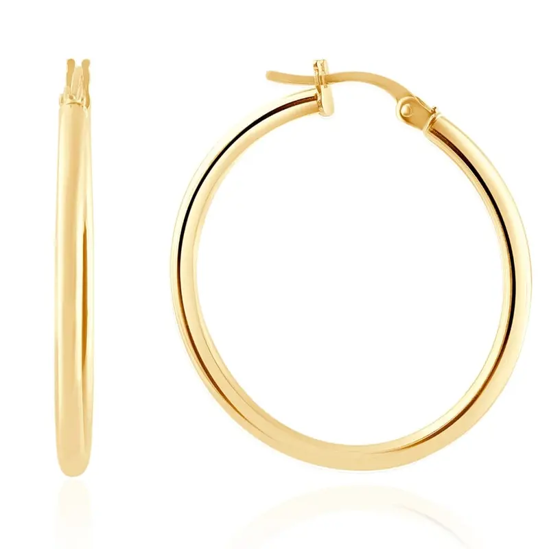 14K Yellow Gold 2Mm Designer Hoops Women's Earrings 1" Tall 1.25Grams 1
