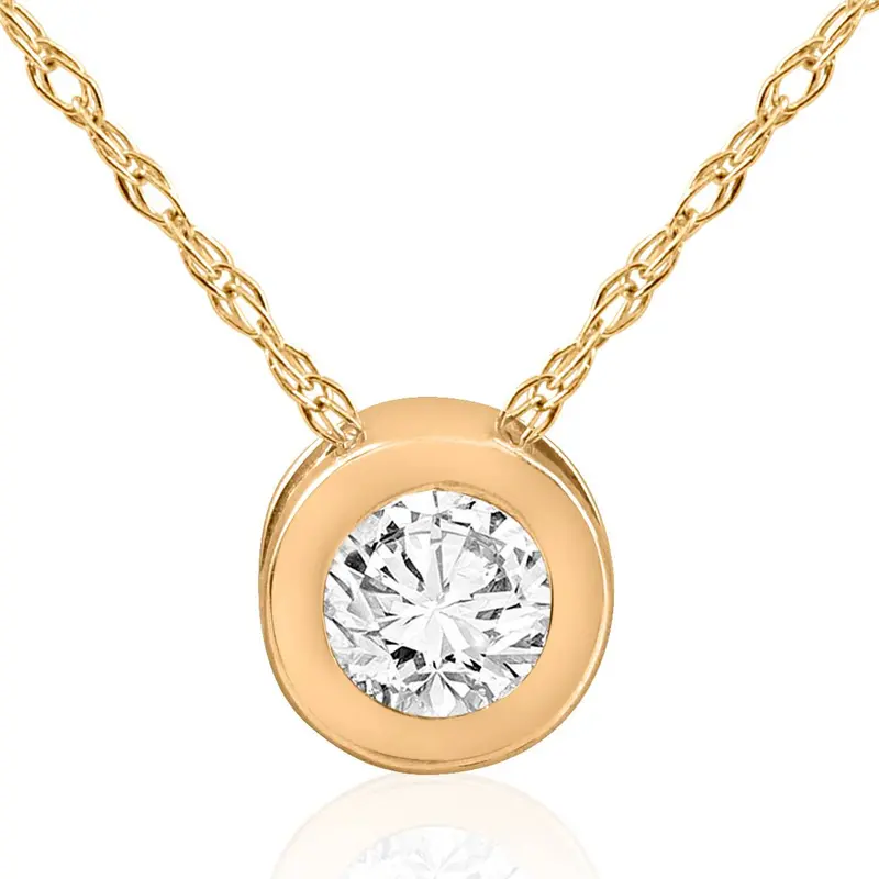14K Yellow Gold 3/4Ct Round Bezel Real Diamond Pendant 1