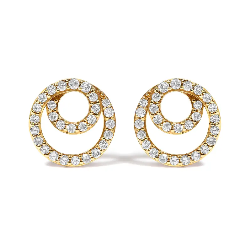 14K Yellow Gold 3/8 Cttw Diamond Double Circle Stud Earrings 1