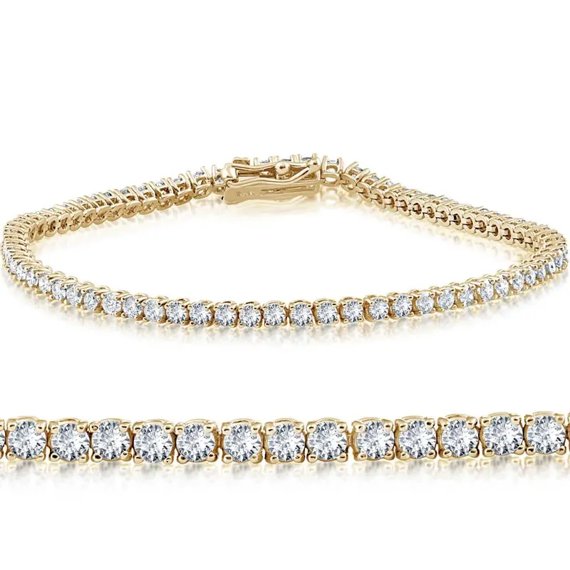 14K Yellow Gold 3 Ct Round Cut Diamond Tennis Bracelet 7" 1