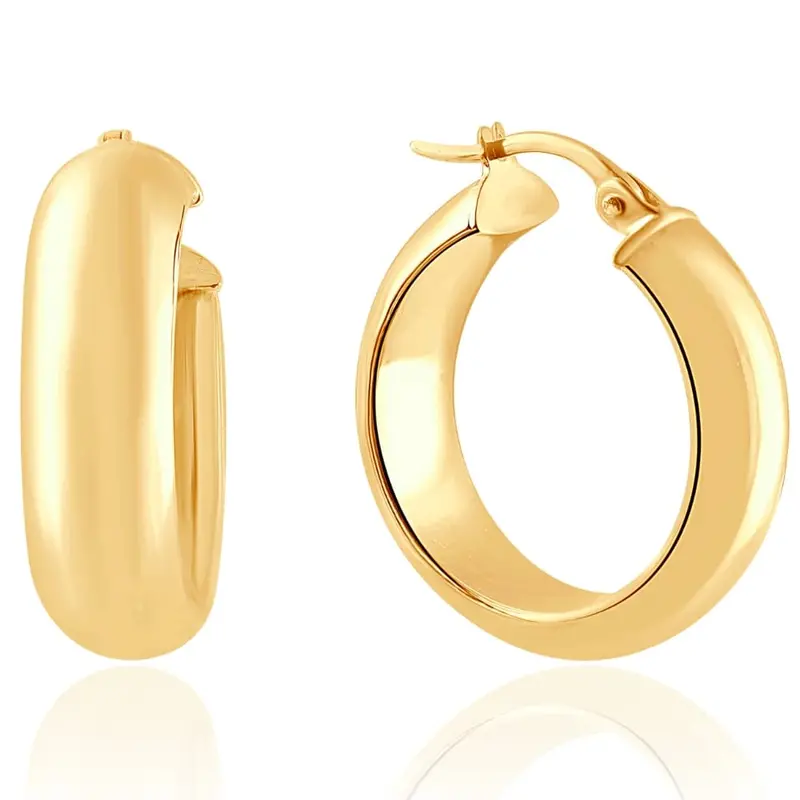 14K Yellow Gold 5.5Mm Small Designer Hoops Women's Earrings 3/4" Tall 2.30Grams 1