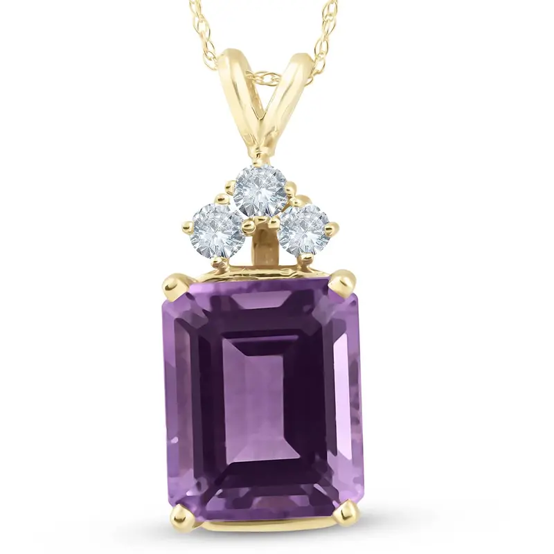 14K Yellow Gold 7 1/8Ct Amethyst & Diamond Solitaire Pendant 1