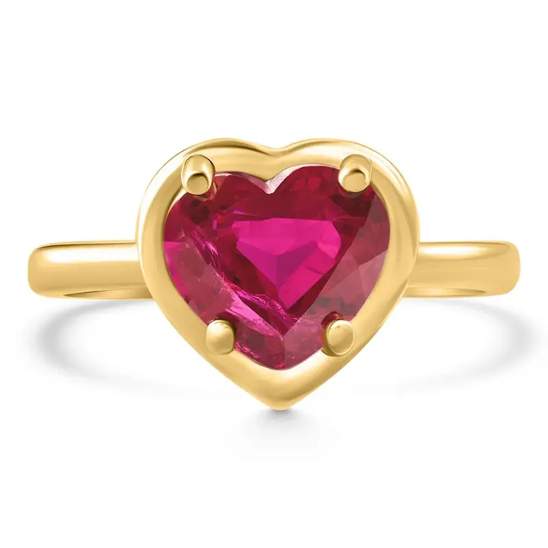 14K Yellow Gold 9Mm Ruby Heart Ring 1