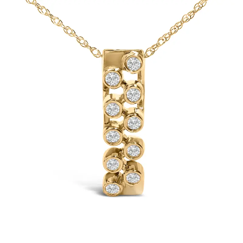 14K Yellow Gold Bezel Set 1/7 Cttw Diamond Vertical Bar Pendant Necklace 1
