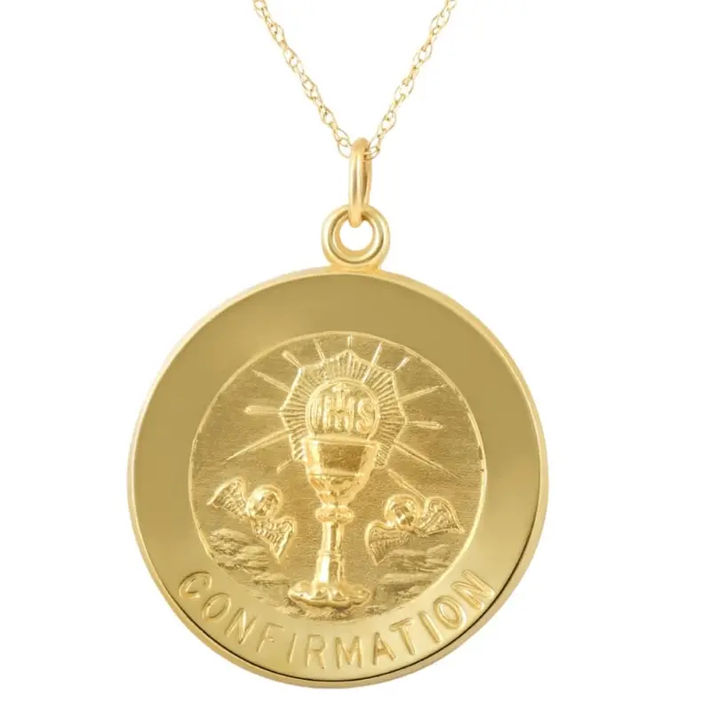 14K Yellow Gold Confirmation Medal Pendant 1" Tall 3.5 Grams 1