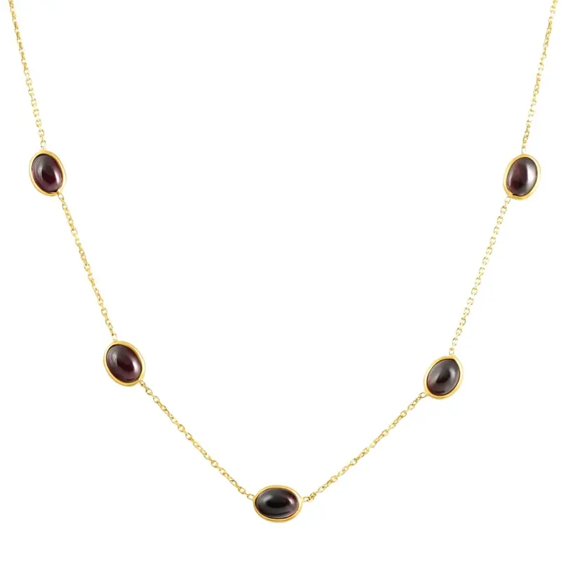 14K Yellow Gold Garnet Station Necklace By The Yard Design 18" 1