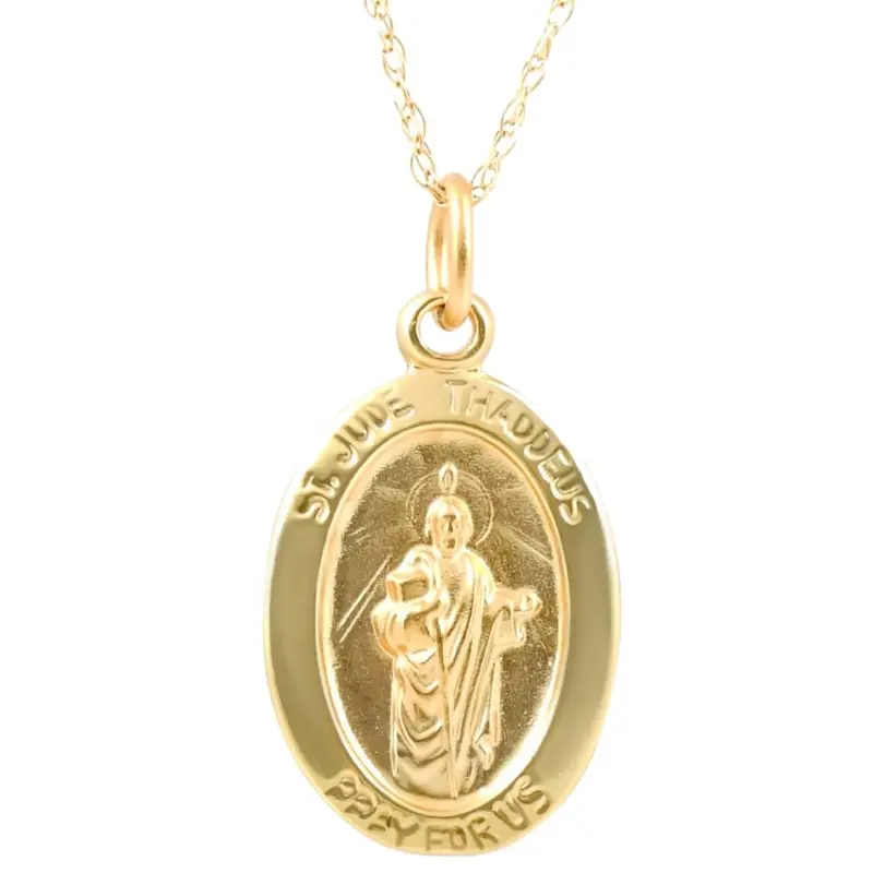 14K Yellow Gold Gold St. Jude Thaddeus Medal Pendant .5" Tall 1 Gram 1