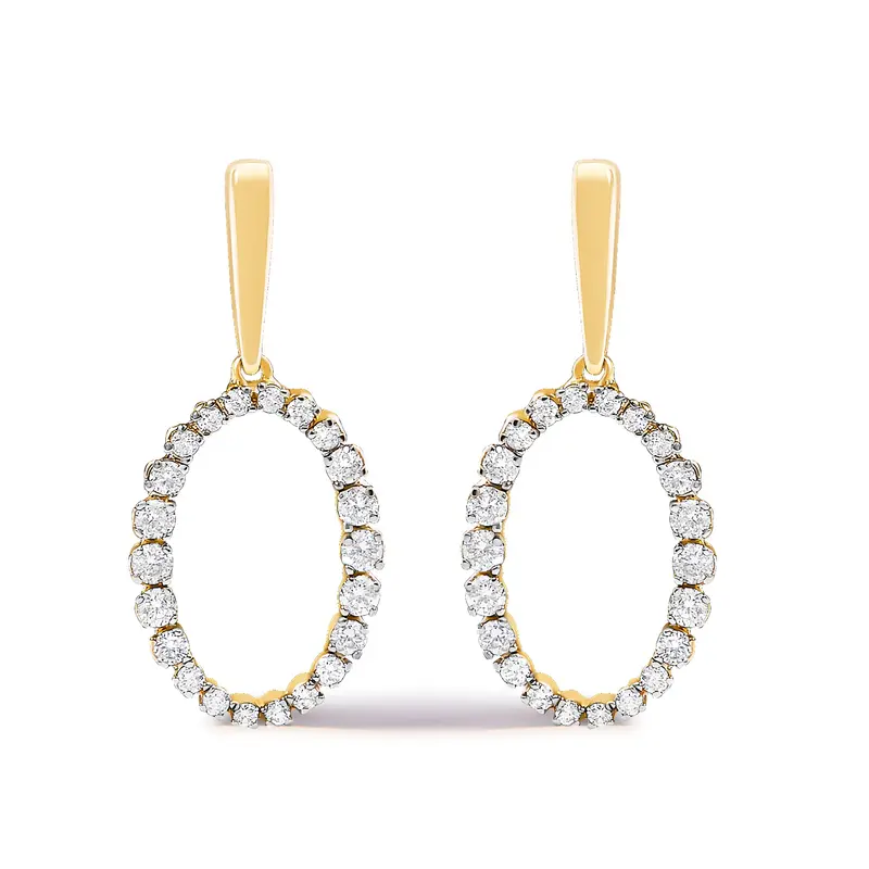 14K Yellow Gold Graduating 1/2 Cttw Diamond Oval Dangle Earrings 1