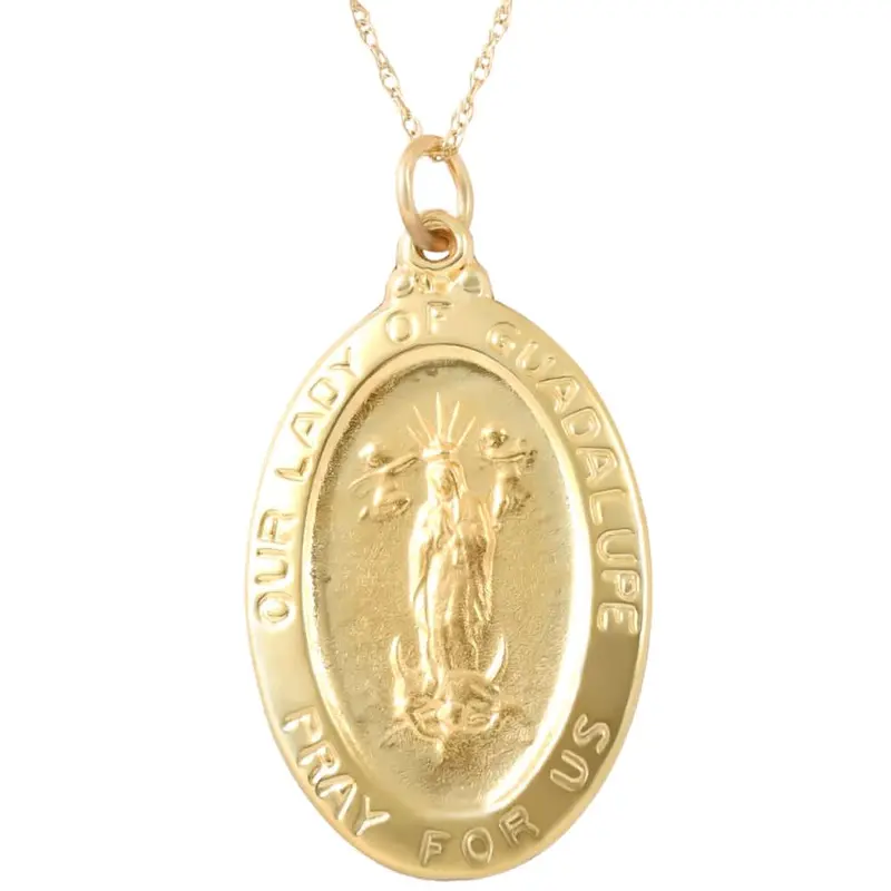 14K Yellow Gold Lady Of Guadalupe Medal Pendant  1" Tall 4.5 Grams 1